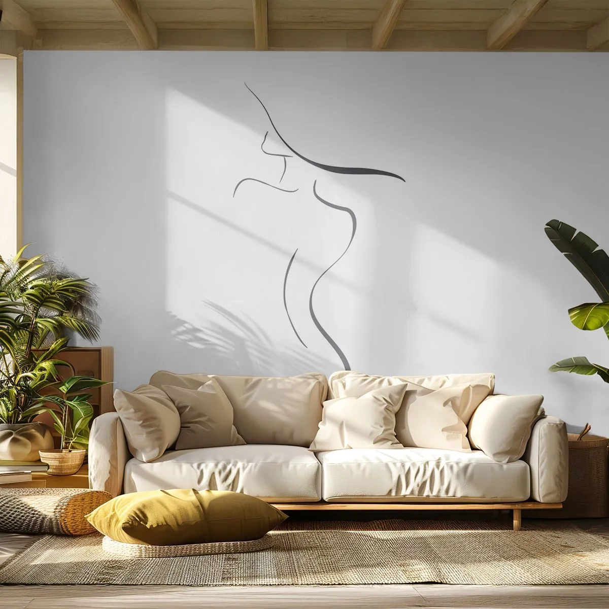 Self-Adhesive Photo Wallpaper Deluxe Sticker - Elusive Like a Wave - Abstraction, Woman's Body, Woman In A Hat - 500x350 cm