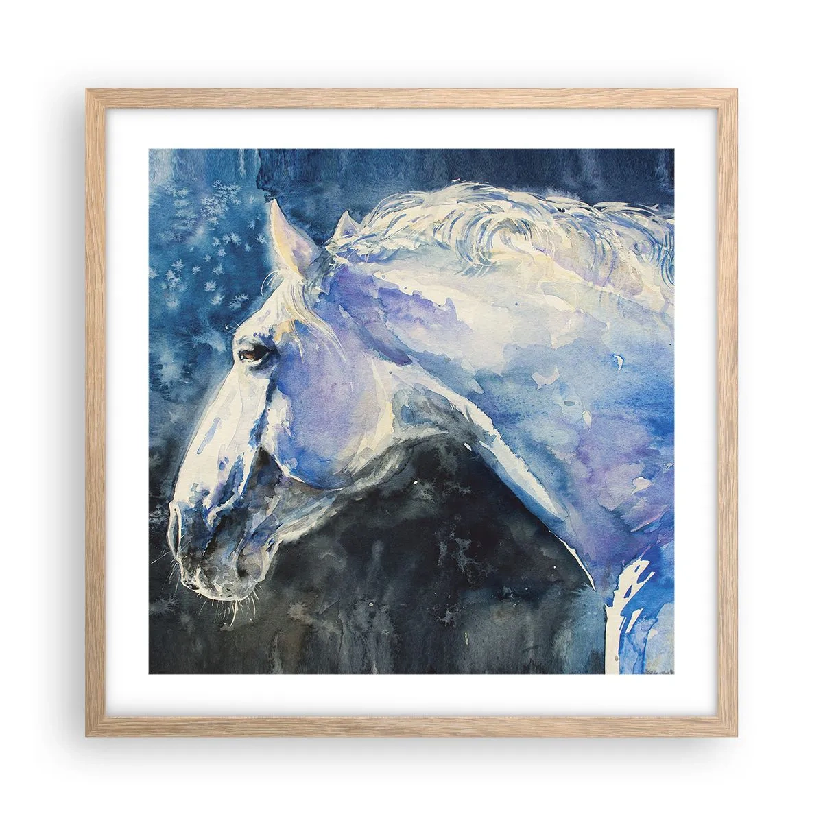 Poster in light oak frame - Portrait in Blue Light - 50x50 cm