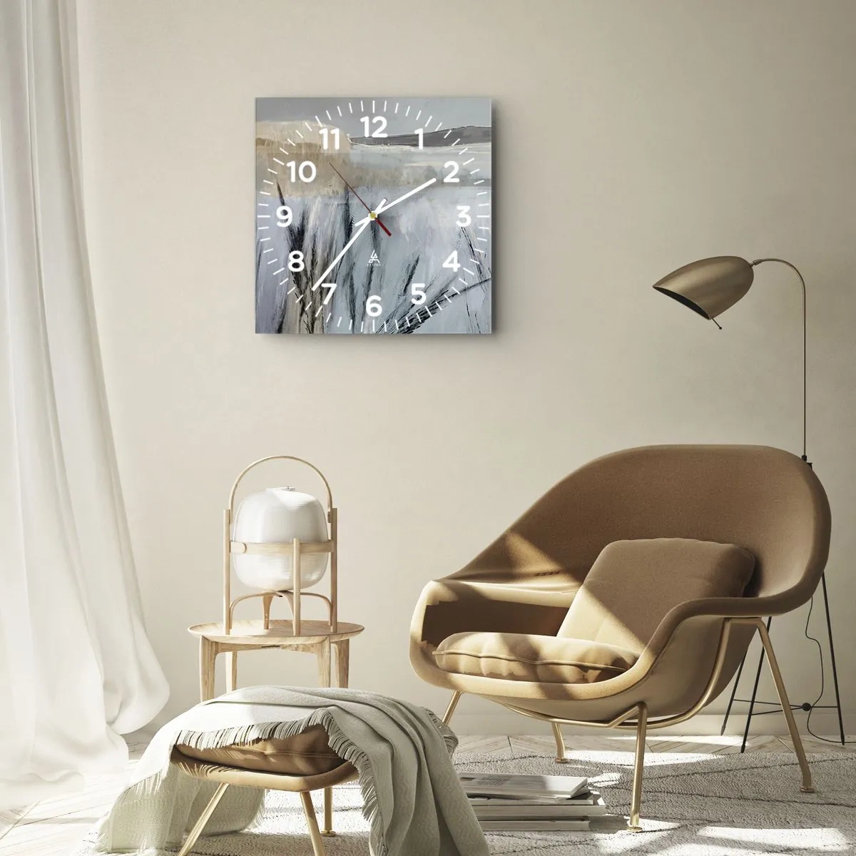 Wall clock - Clock on glass - Winter Fields - 40x40 cm