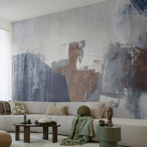 Self-Adhesive Photo Wallpaper Deluxe Sticker - Blue and Brown Shapes - Piece, Abstraction, Minimalism - 250x175 cm