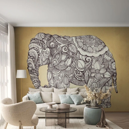Photo Wallpaper Premium Sand - Hidden Elephant - Elephant, Indian, Animal - 250x175 cm