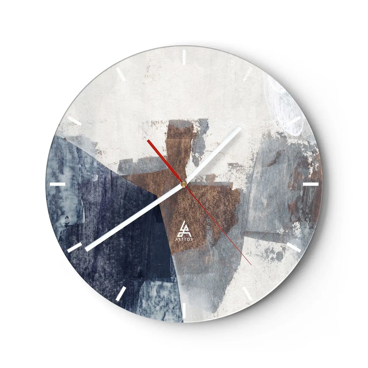 Wall clock - Clock on glass - Blue and Brown Shapes - 40x40 cm