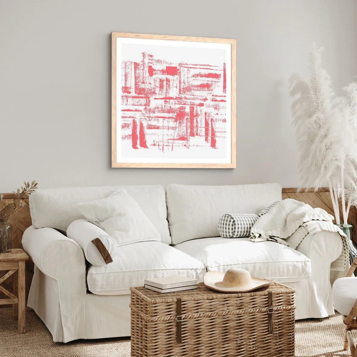 Poster in light oak frame - Red City - 60x60 cm