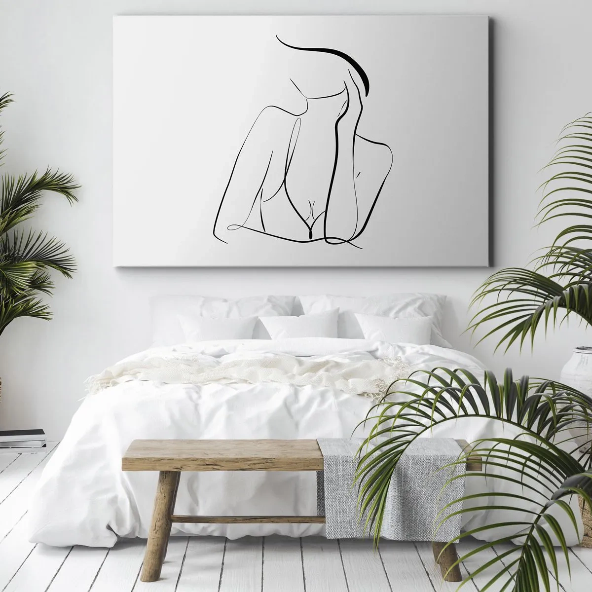 Canvas picture - A delicate sketch of a female silhouette in a minimalist style - 70x50cm - On Waves of Dreams - Modern wall decoration for the living room and bedroom ARTTOR