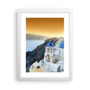 Poster in white frmae - Santorini - Snuggling up to the Rocks - 30x40 cm