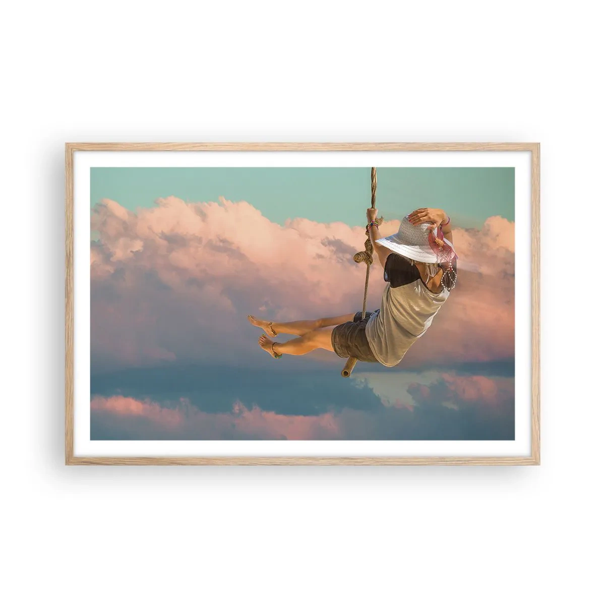 Poster in light oak frame - Fun in the Clouds - 91x61 cm