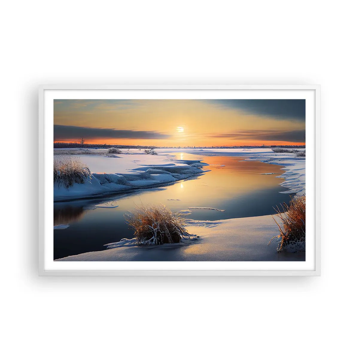 Poster in white frmae - Winter Sunset - 91x61 cm