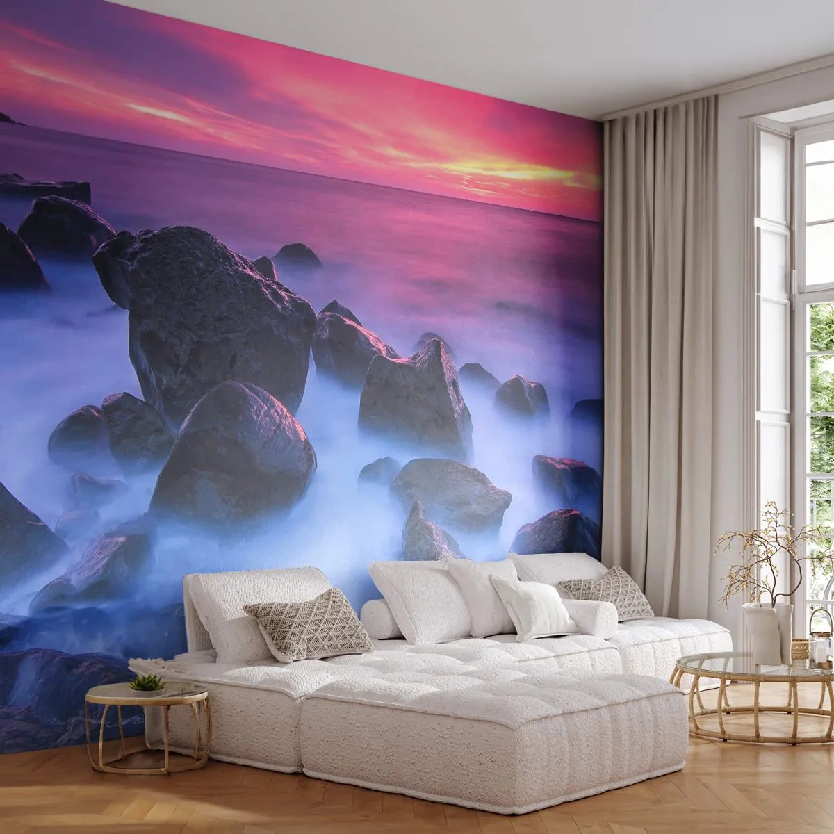 Photo Wallpaper Premium Canvas - Born in Light and Mist - Landscape, Ocean, Sunset - 500x350 cm