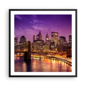 Poster in black frame - Violet and Gold Manhattan - 60x60 cm