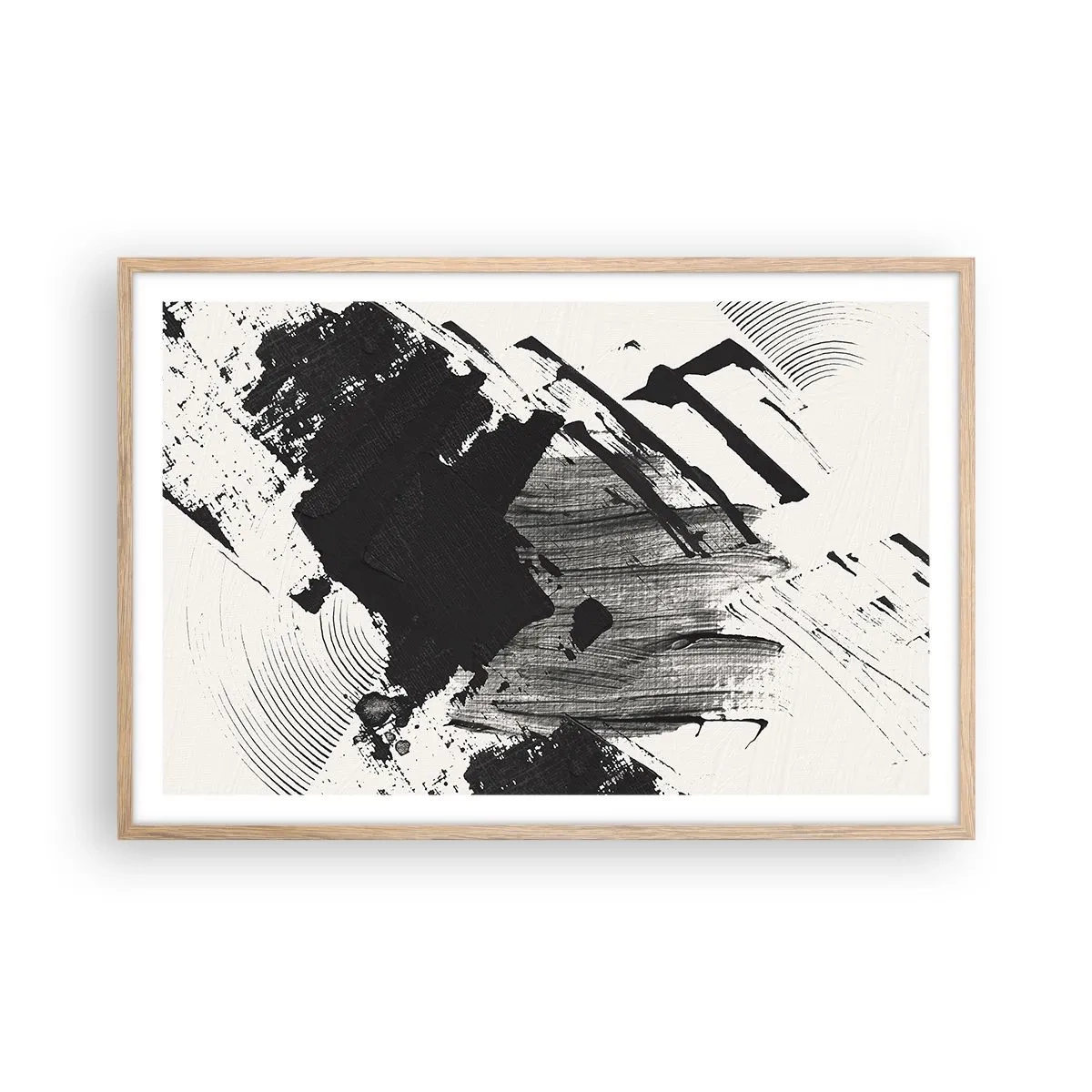 Poster in light oak frame - Abstract - Expression of Black - 91x61 cm