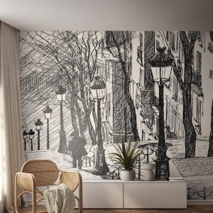 Self-Adhesive Photo Wallpaper Deluxe Sticker - Love Story or a Thriller? - Montmartre, Architecture, Paris - 350x256 cm