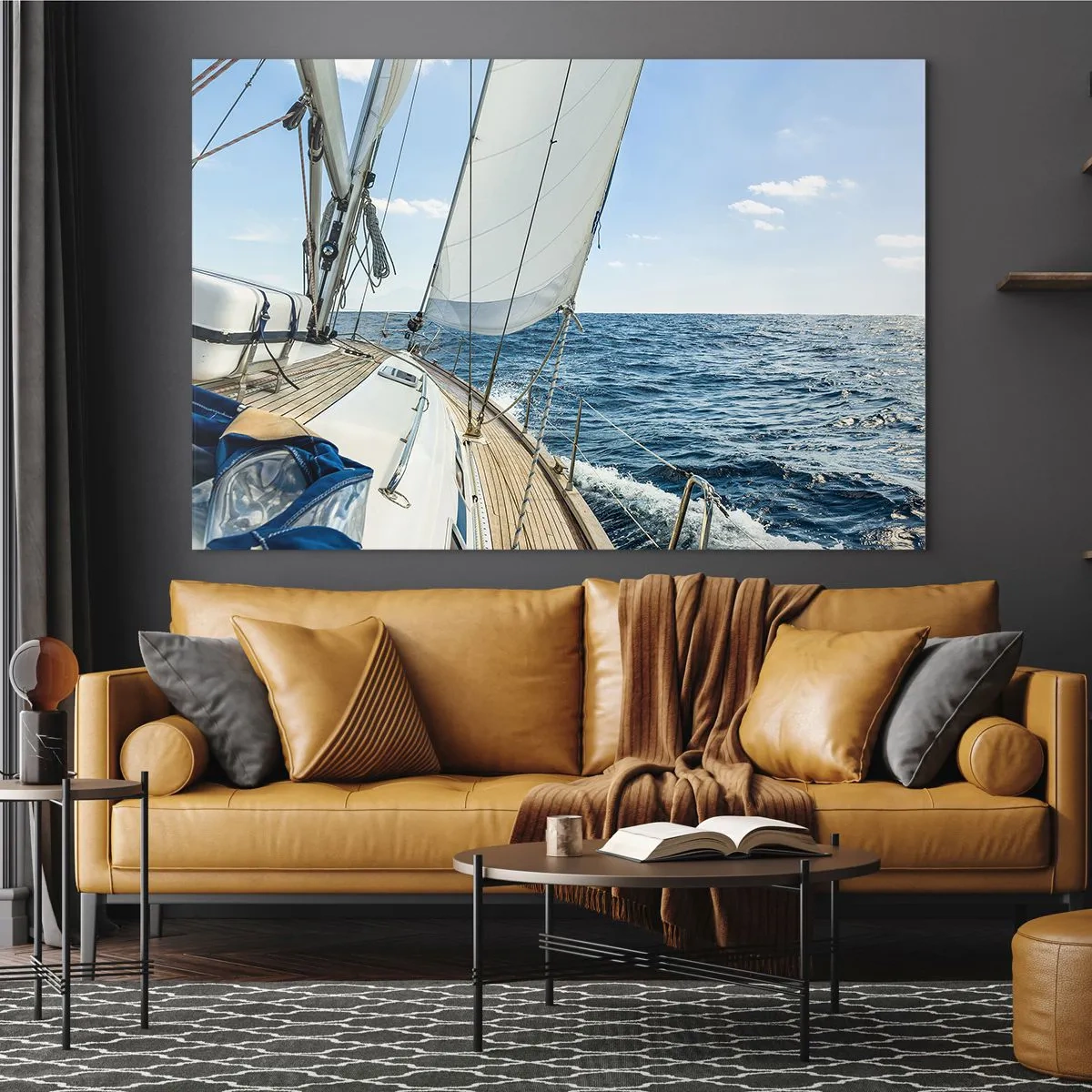 Glass picture - A yacht on the open sea with its sails unfurled - 70x50cm - Ahoy, Adventure - Modern wall decoration for the living room and bedroom ARTTOR