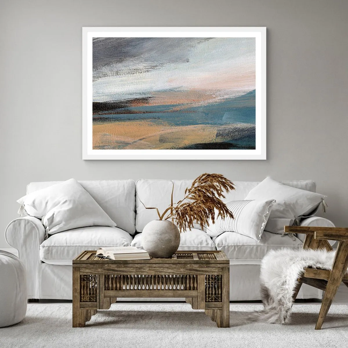 Poster in white frmae - Abstract: Northern Landscsape - 40x40 cm