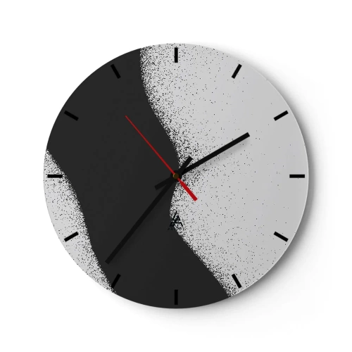 Wall clock - Clock on glass - Black and white abstraction with a smooth transition and a grainy effect - 30x30cm - Fluid Balance - Modern wall decoration for the living room, kitchen, and bedroom ARTTOR