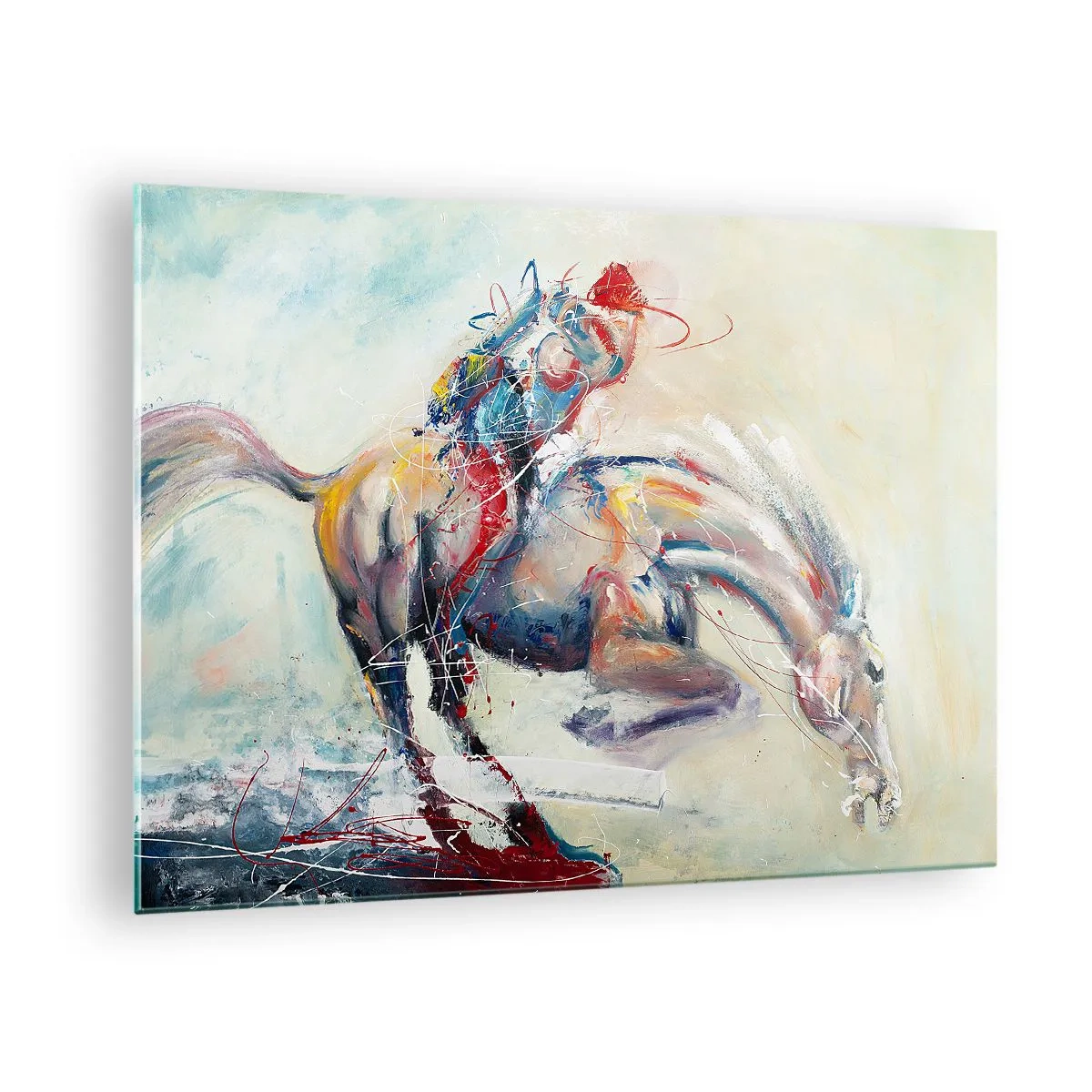 Glass picture - An abstract image of a horse in dynamic motion. - 70x50cm - Hold on Tight, We Are Flying - Modern wall decoration for the living room and bedroom ARTTOR