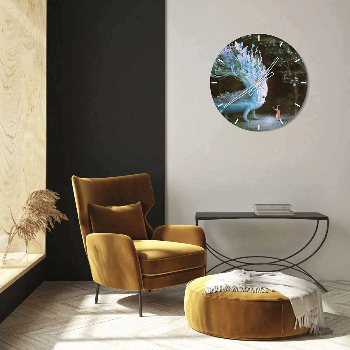 Wall clock - Clock on glass - Fantastic Encounter - 40x40 cm