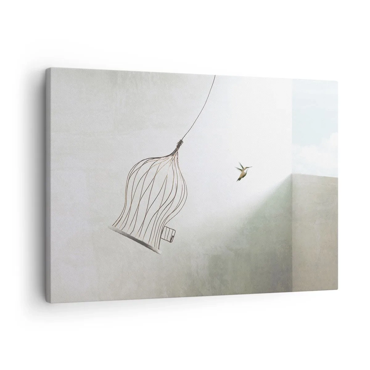 Canvas picture - A bird freed from a cage against the backdrop of a bright sky - 70x50cm - In His Element - Modern wall decoration for the living room and bedroom ARTTOR