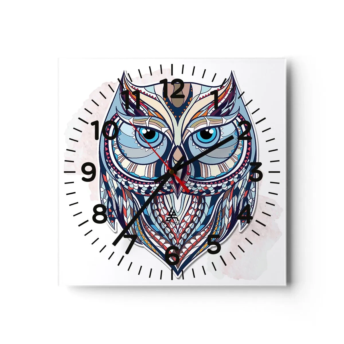 Wall clock - Clock on glass - Ornamental Owl - 30x30 cm