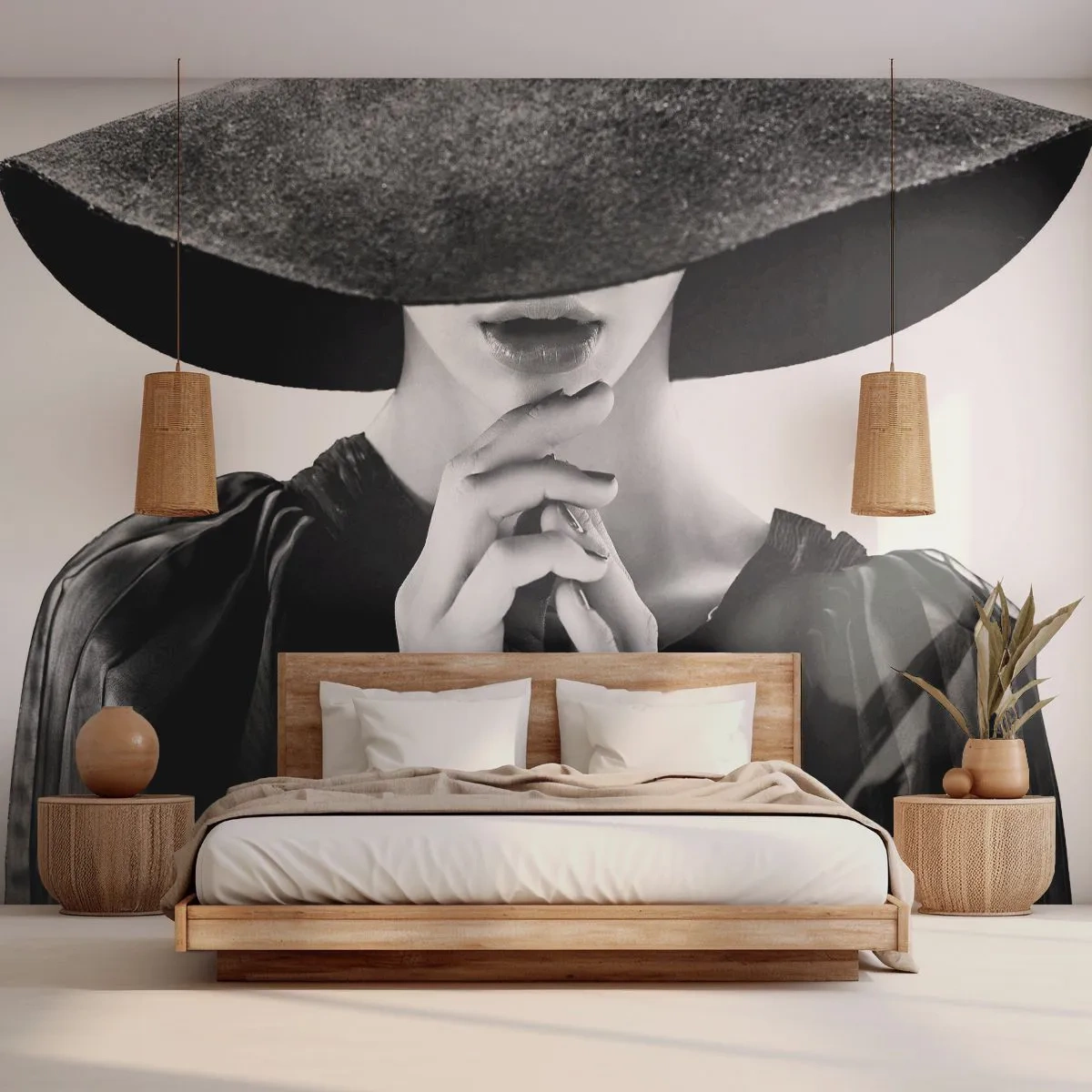 Custom Self-Adhesive Wallpaper Deluxe Sticker - Hidden Beauty - Woman In A Hat, Women's Hands, Fashion