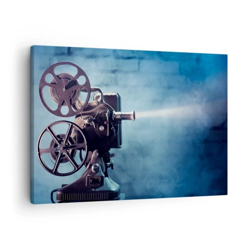 Canvas picture - An old film projector casting light against a blue backdrop - 70x50cm - Once Upon a Time at the Cinema - Modern wall decoration for the living room and bedroom ARTTOR