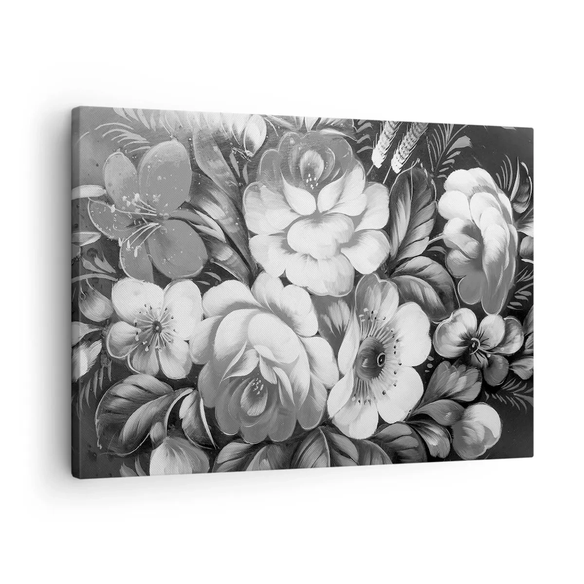 Canvas picture - Black and white flowers in a classic and elegant composition - 70x50cm - Beautiful Even in Greyness - Modern wall decoration for the living room and bedroom ARTTOR