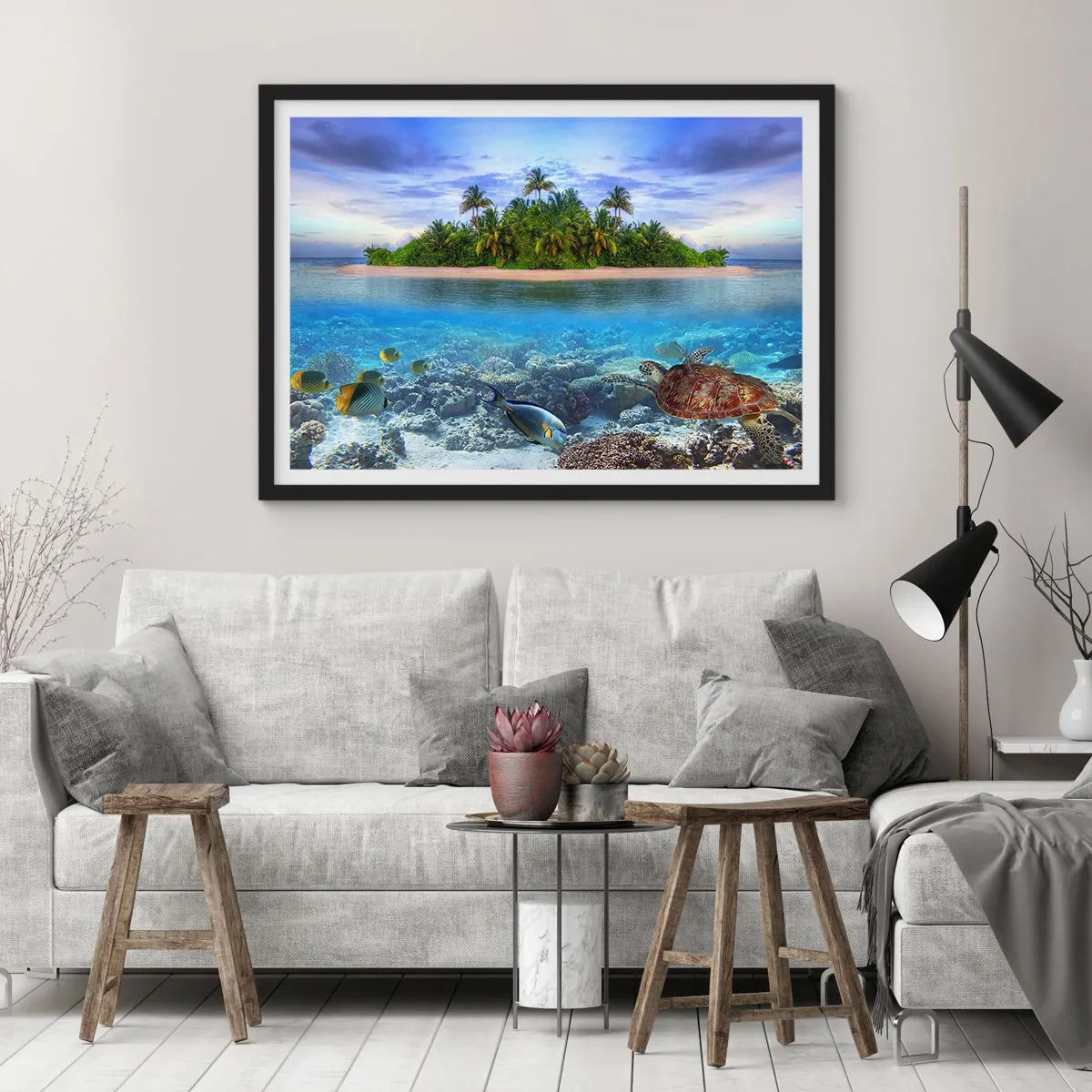 Poster in black frame - Heavenly Island Invites You - 91x61 cm