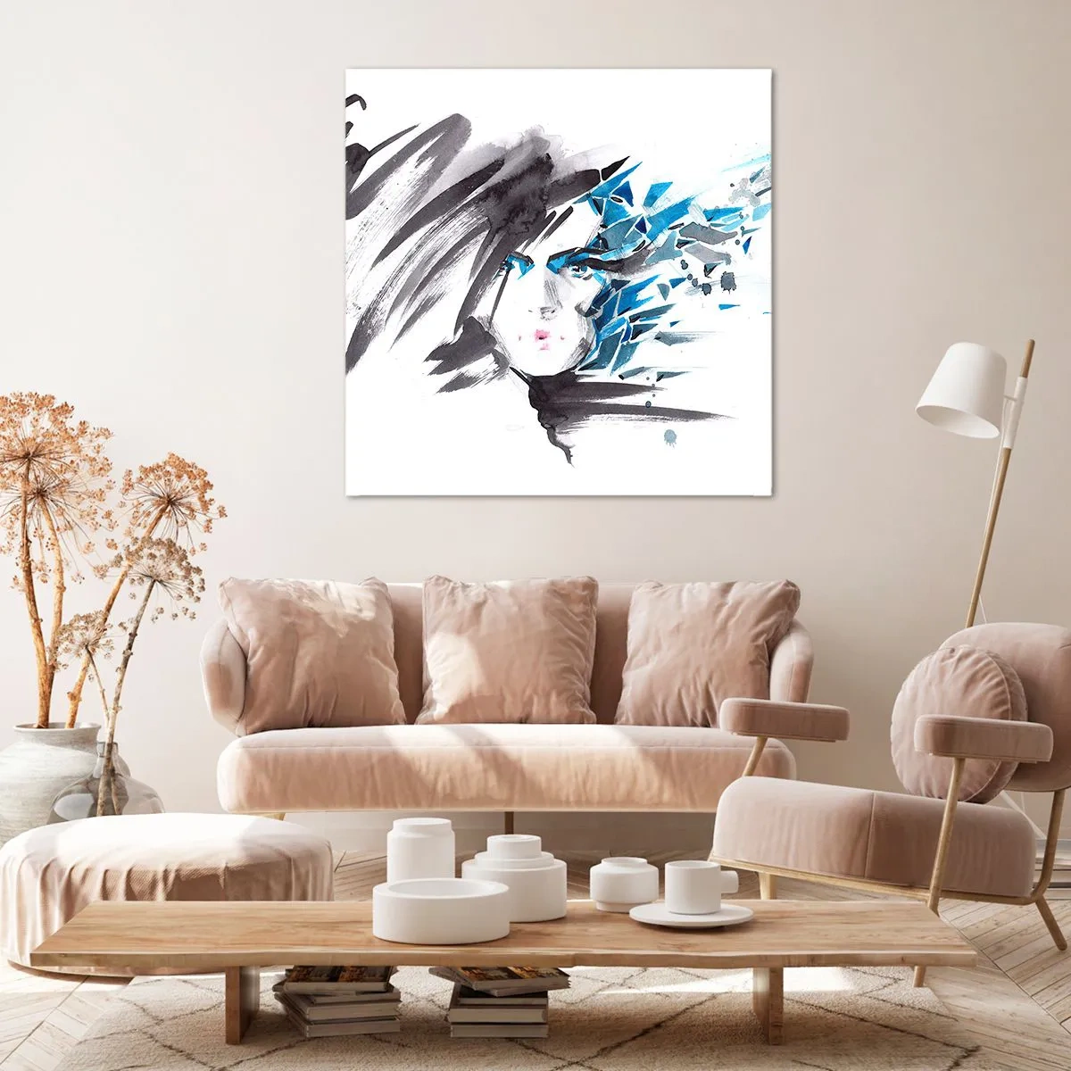 Canvas picture - Sensual Portrait in Grey and Blue - 50x50 cm
