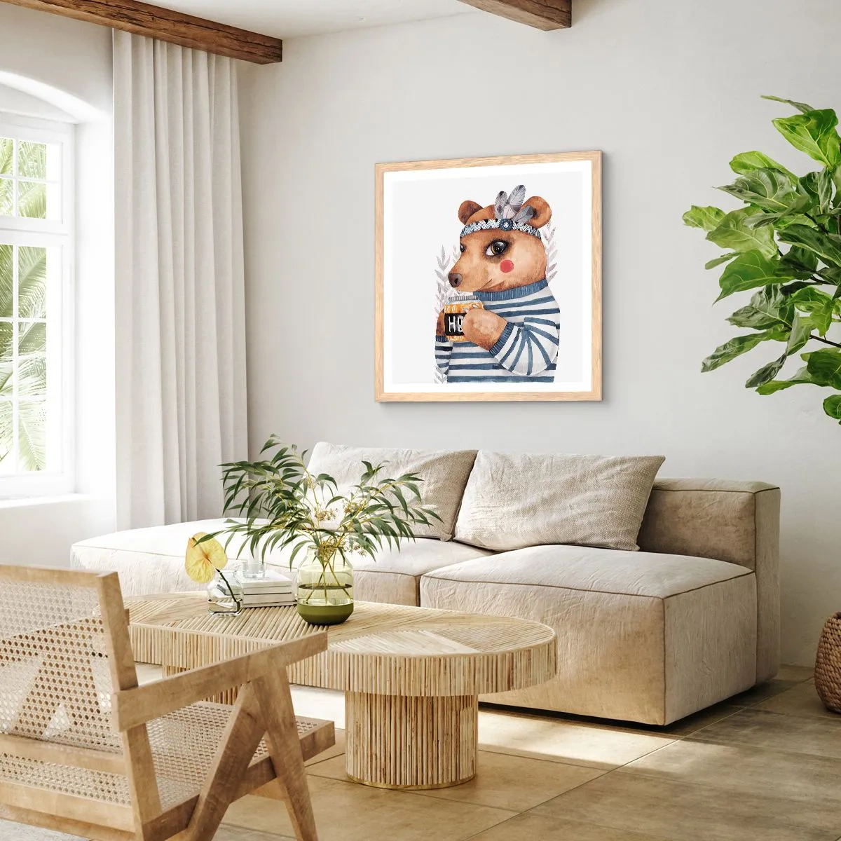 Poster in light oak frame - Sweet Lady Bear - 50x50 cm