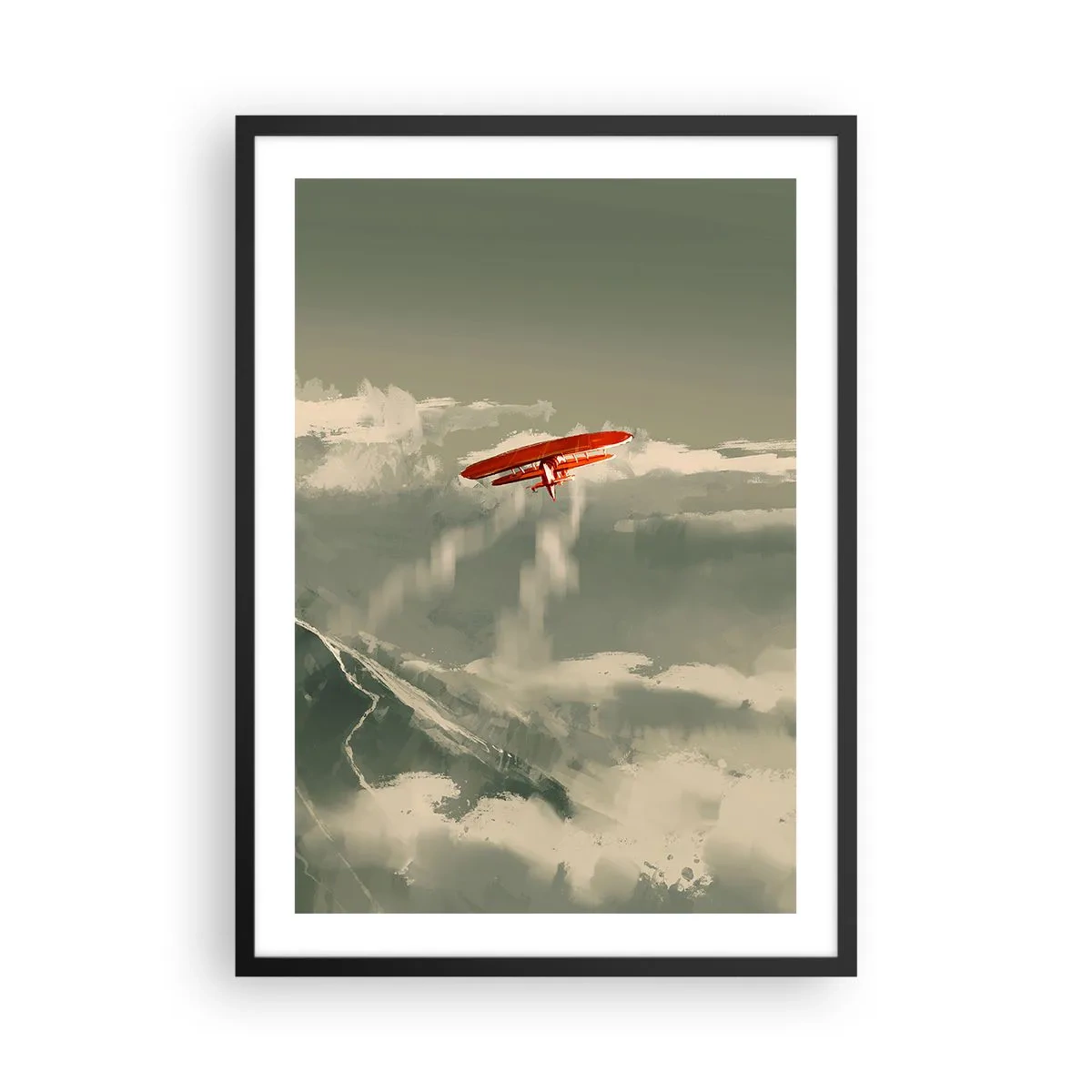 Poster in black frame - A red biplane in the sky - 50x70cm - Fearless Pioneer - Modern wall decoration for the living room and bedroom ARTTOR