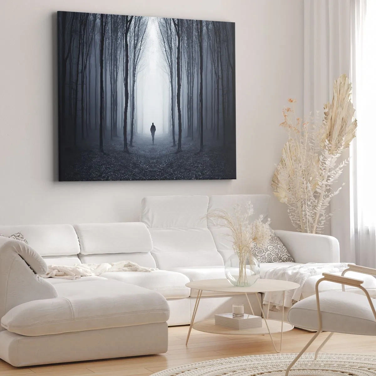 Canvas picture - A figure walking among the trees in a misty forest - 70x50cm - And Everything is Straight and Bright - Modern wall decoration for the living room and bedroom ARTTOR