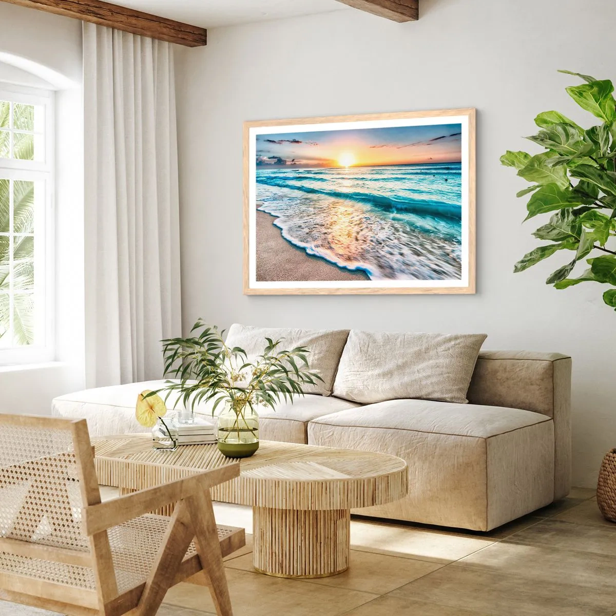 Poster in light oak frame - Sunset View - 100x70 cm