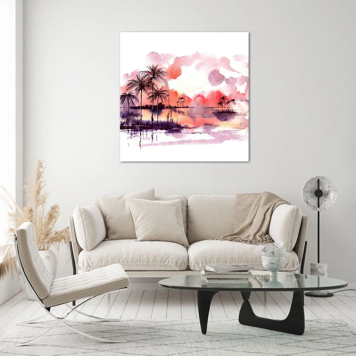 Glass picture - Peace of Tropics in Red - 70x70 cm