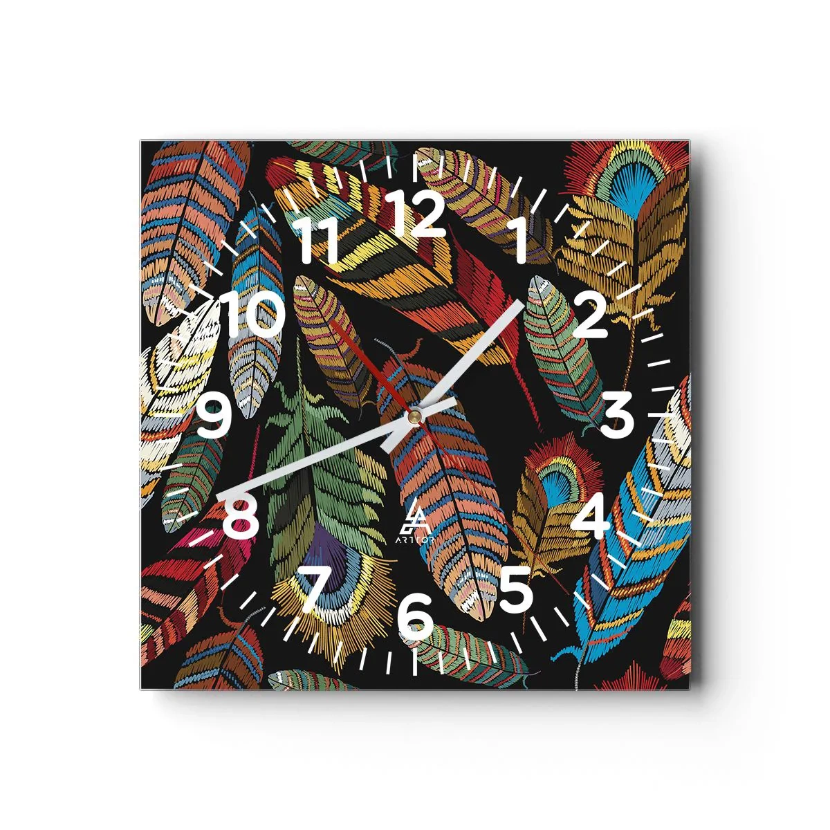 Wall clock - Clock on glass - Bird Carnival - 40x40 cm