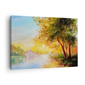 Canvas picture - A picturesque landscape with a river and trees at sunset - 70x50cm - Et In Arcadia Ego - Modern wall decoration for the living room and bedroom ARTTOR