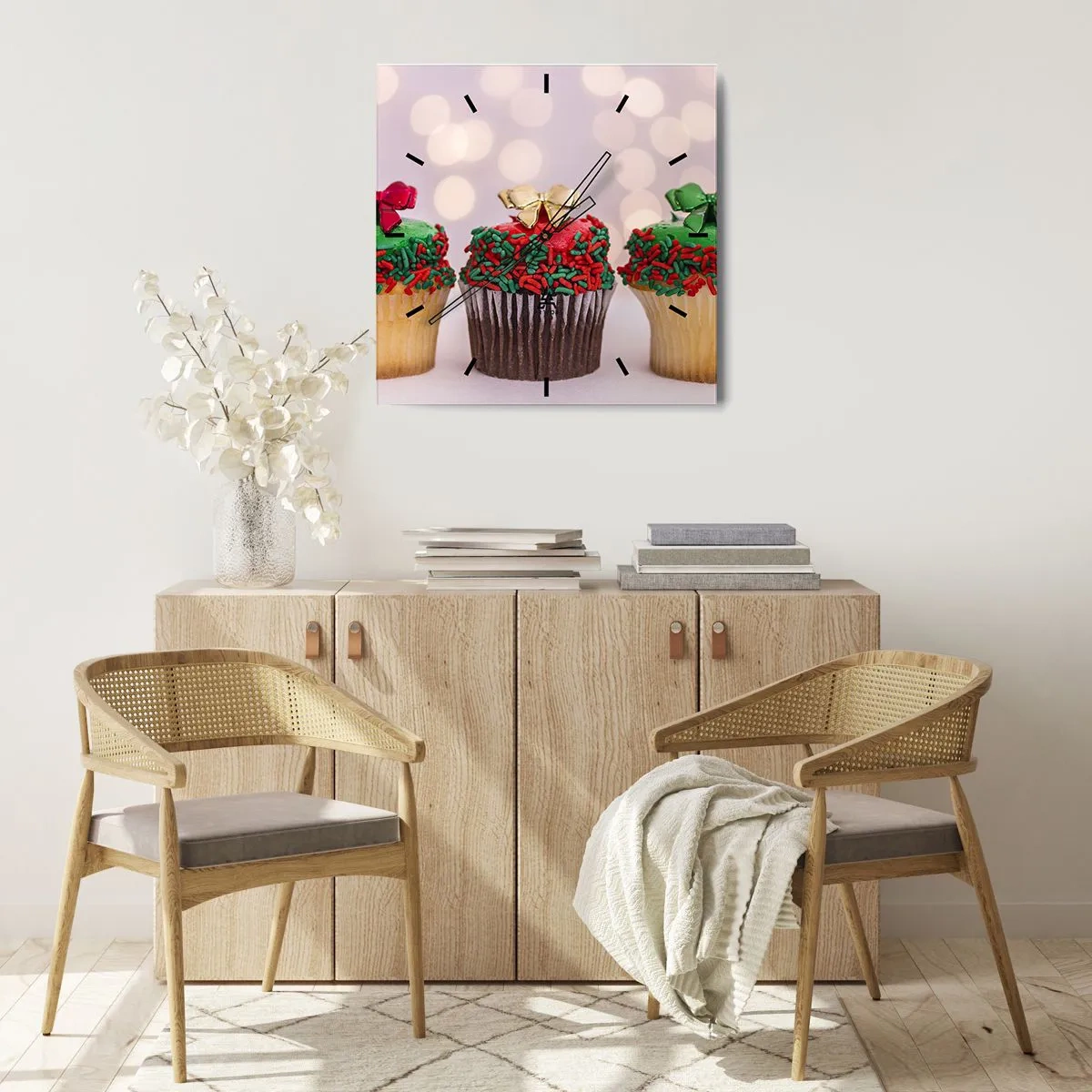 Wall clock - Clock on glass - Cakes with a Bow - 40x40 cm