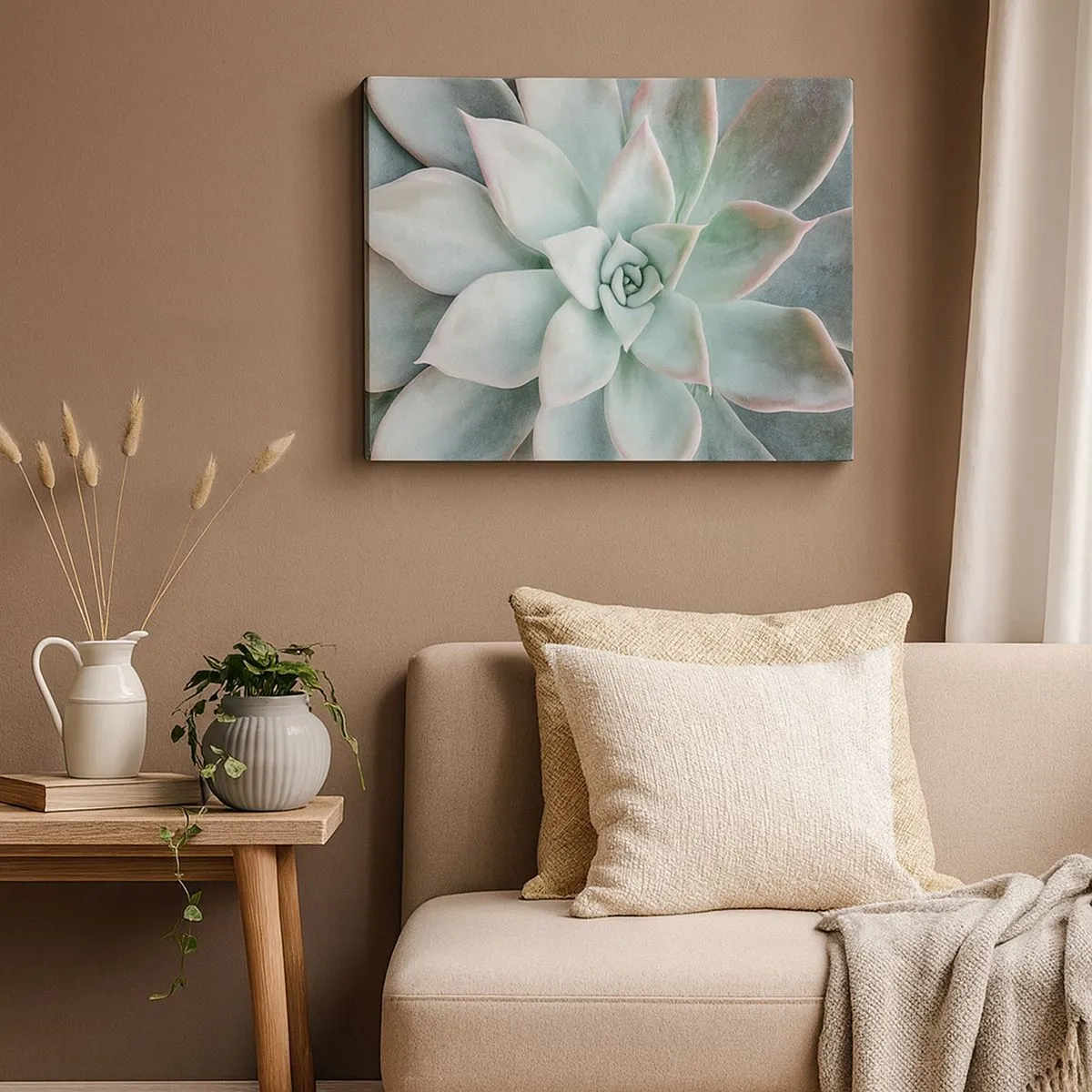 Canvas picture - Close-up of a green succulent - 70x50cm - Heart of a Desert - Modern wall decoration for the living room and bedroom ARTTOR