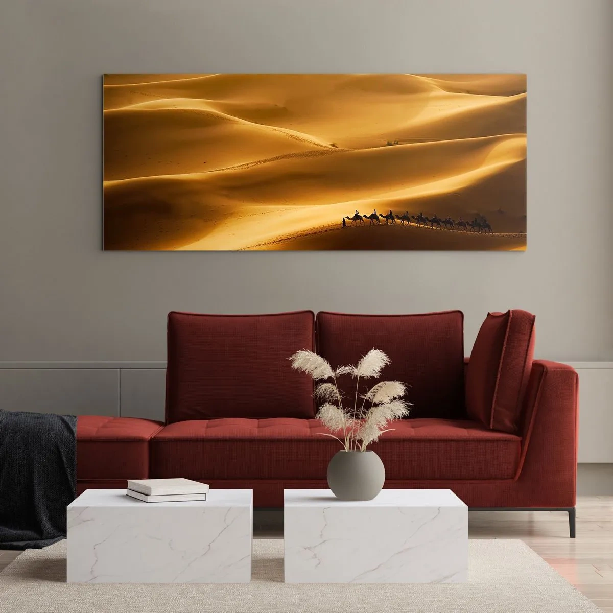 Glass picture - Caravan on the Waves of a Desert - 120x50 cm