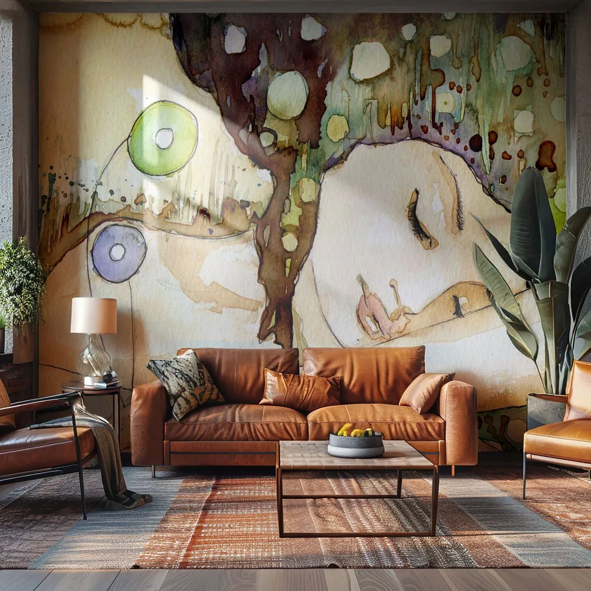 Photo Wallpaper Premium Sand - Emerald and Violet Dream - Abstraction, Woman, Illustration - 100x70 cm