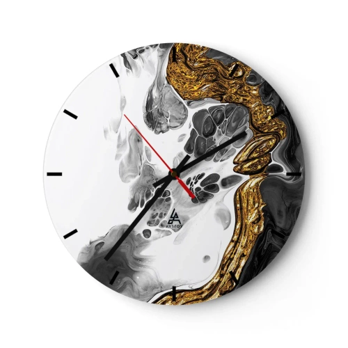 Wall clock - Clock on glass - Abstract composition of gold, white and black - 30x30cm - Limited Composition - Modern wall decoration for the living room, kitchen, and bedroom ARTTOR