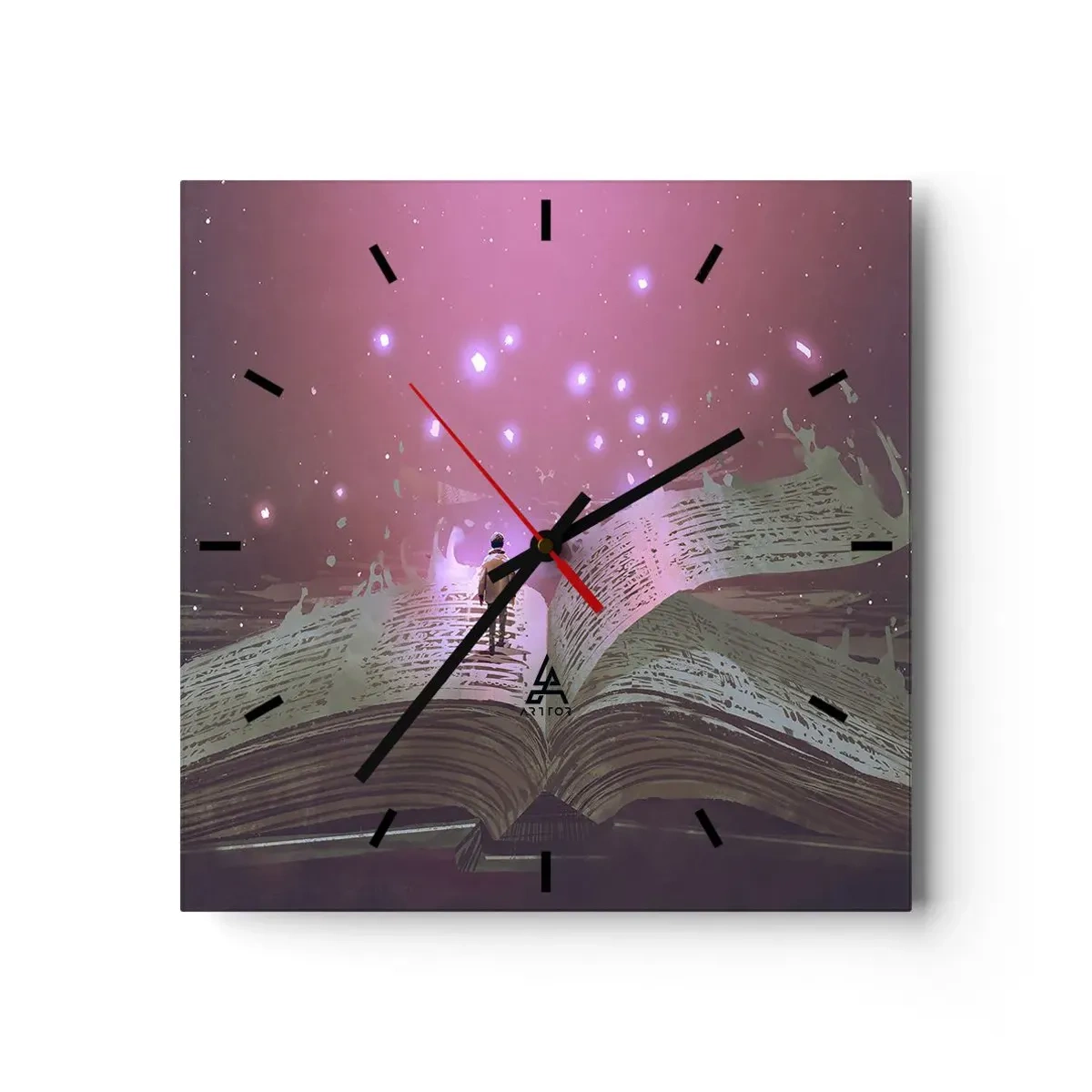 Wall clock - Clock on glass - Invitation to Another World -Read It! - 30x30 cm