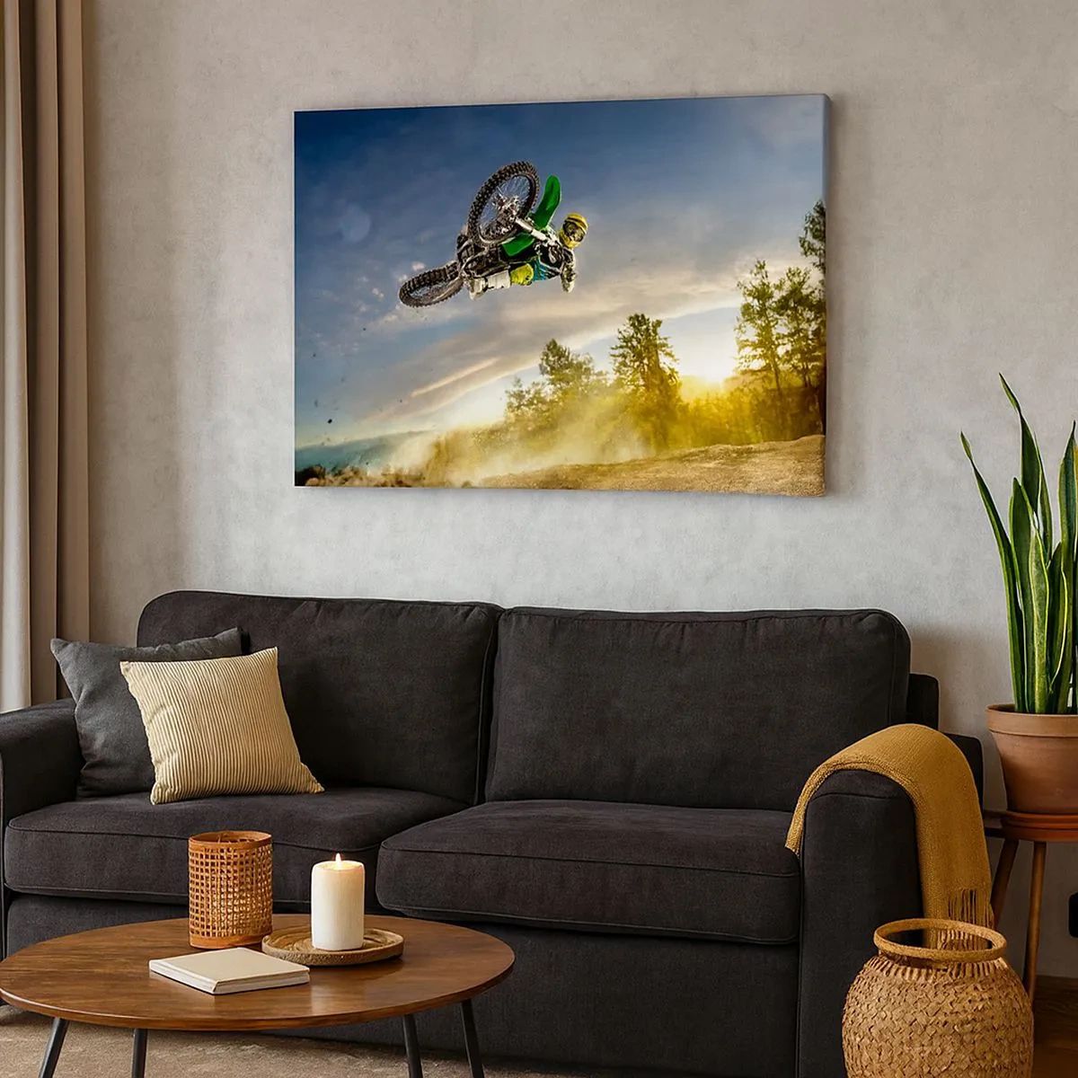 Canvas picture - Motorcyclist in a dynamic jump - 70x50cm - Turn on Emotions! - Modern wall decoration for the living room and bedroom ARTTOR