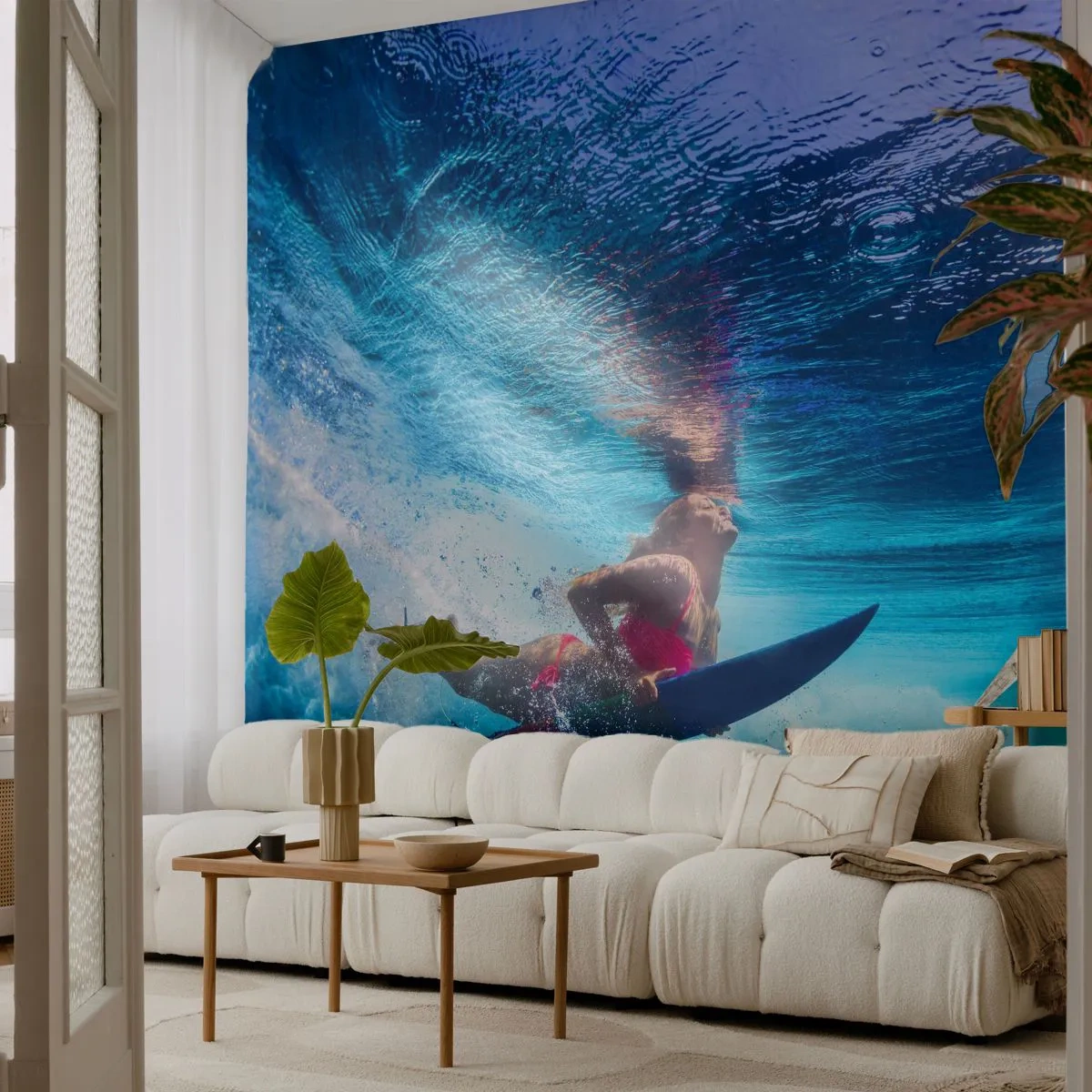 Photo Wallpaper Premium Sand - Depth of Joy - Surfing, Woman, Sport - 100x70 cm