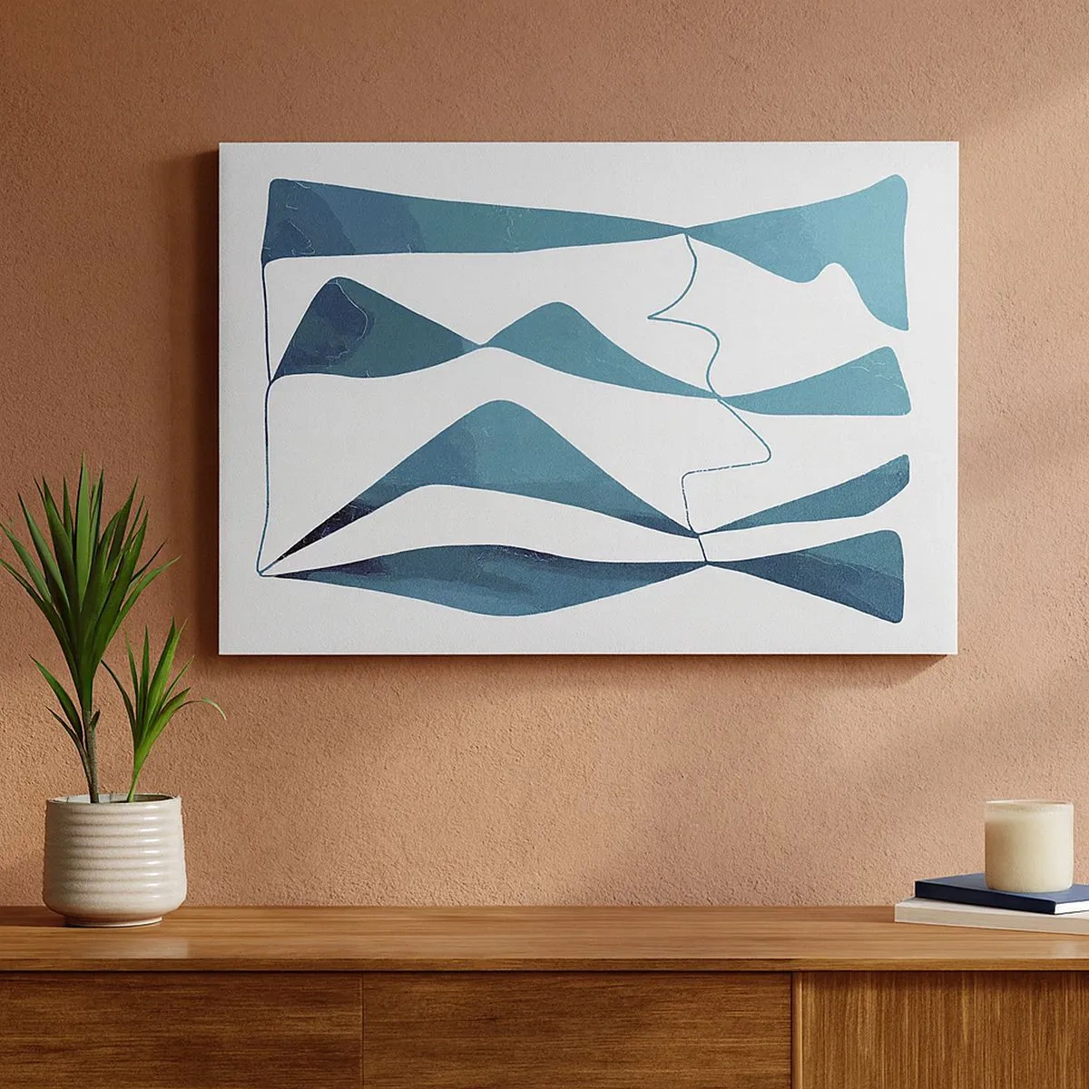 Canvas picture - Abstract shapes in shades of blue on a white background - 70x50cm - Abstract: Turquoise Relation - Modern wall decoration for the living room and bedroom ARTTOR