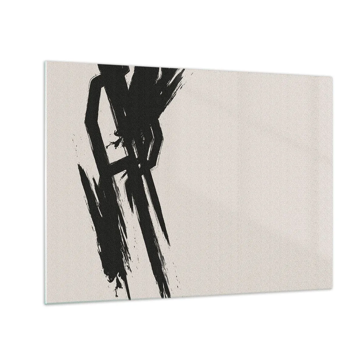 Glass picture - A dynamic black brush stroke on a light background - 70x50cm - Uncontrollable Rush - Modern wall decoration for the living room and bedroom ARTTOR