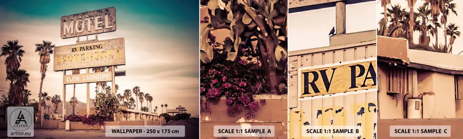 Photo Wallpaper Sample Self-Adhesive Deluxe Sticker - The Time Stopped Here - Landscape, Architecture, USA - 100x30 cm