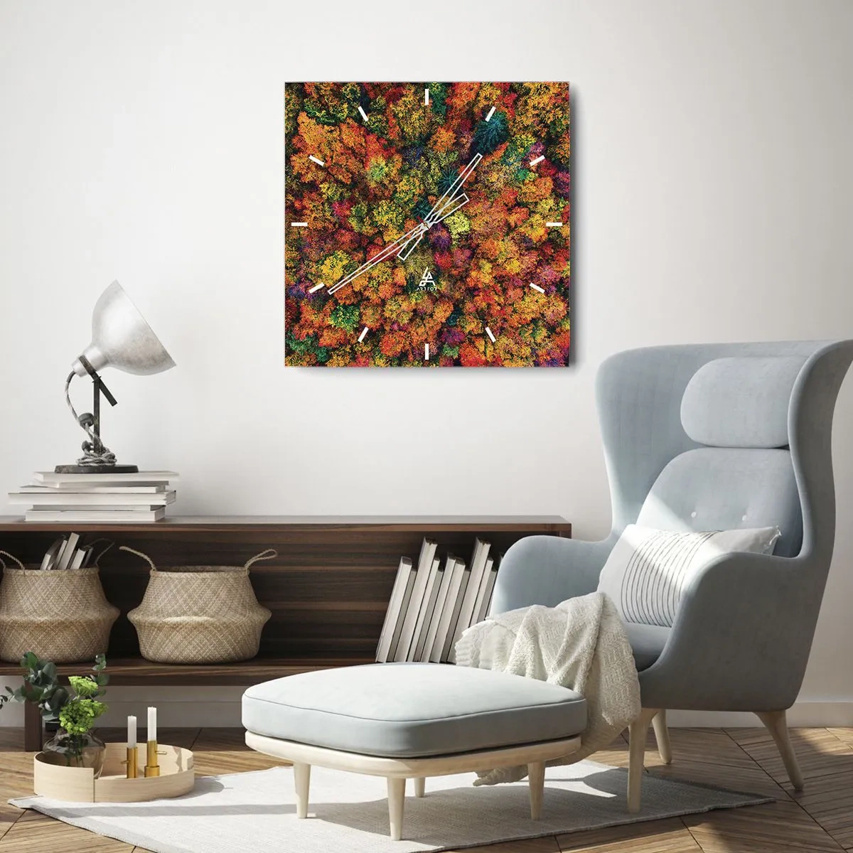 Wall clock - Clock on glass - Bouquet of Autumn Flowers - 30x30 cm