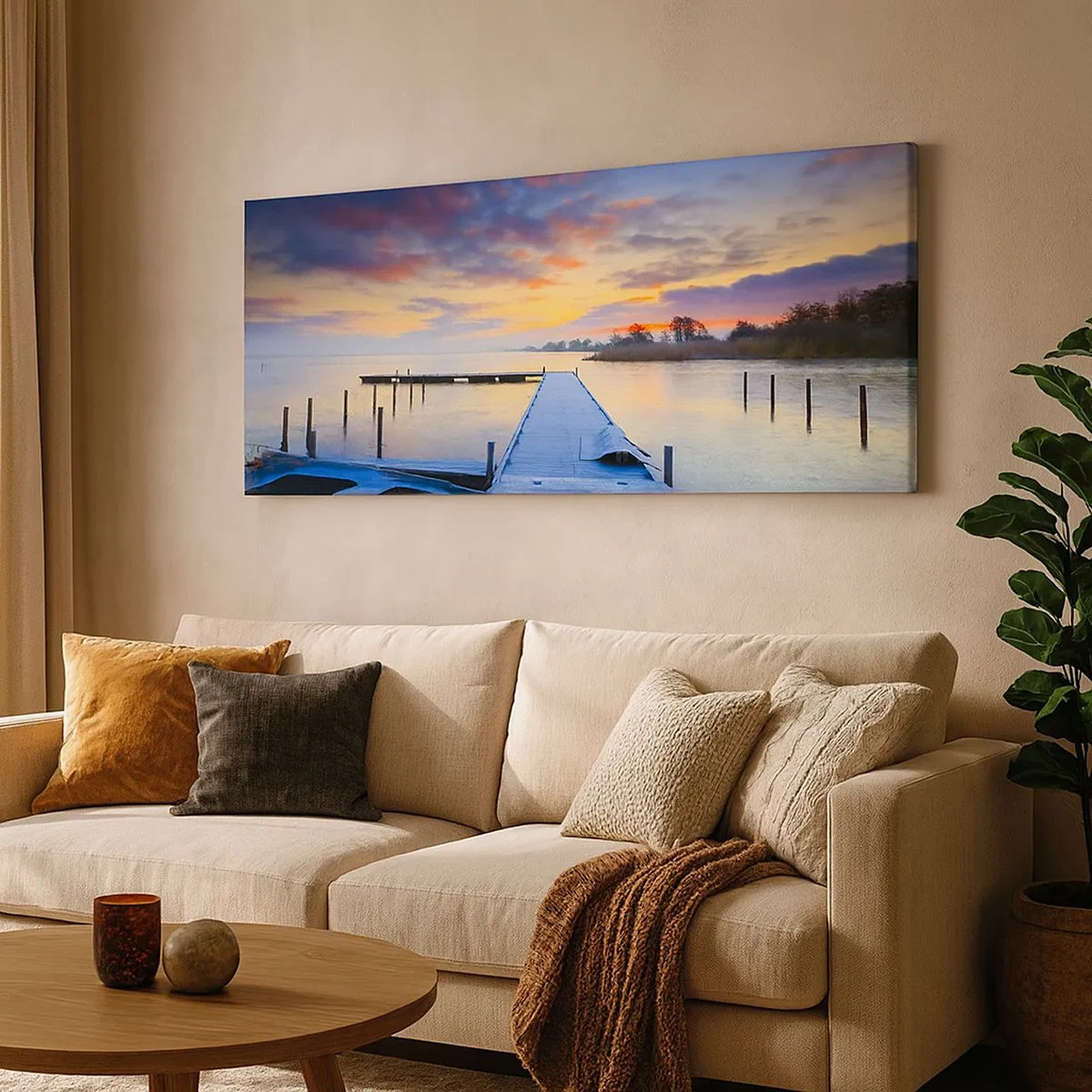 Canvas picture - Purple-Golden Peace - 100x40 cm