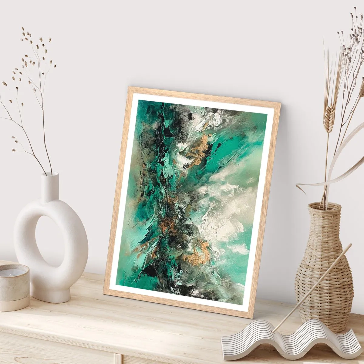 Poster in light oak frame - Emerald and Black Lump - 70x100 cm