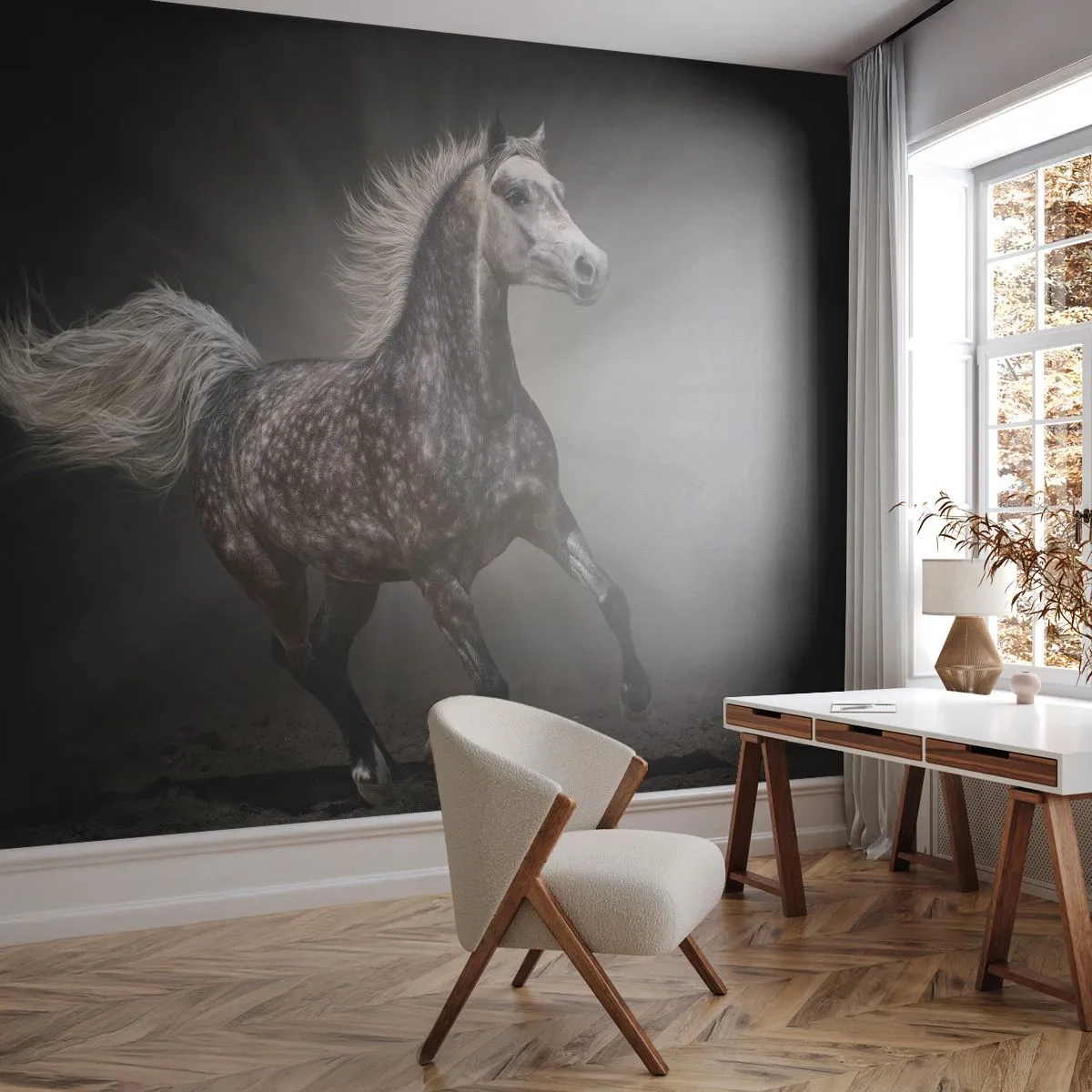 Photo Wallpaper Standard Eco - Grey Is Beautiful - Animals, Arabian horse, Nature - 400x280 cm