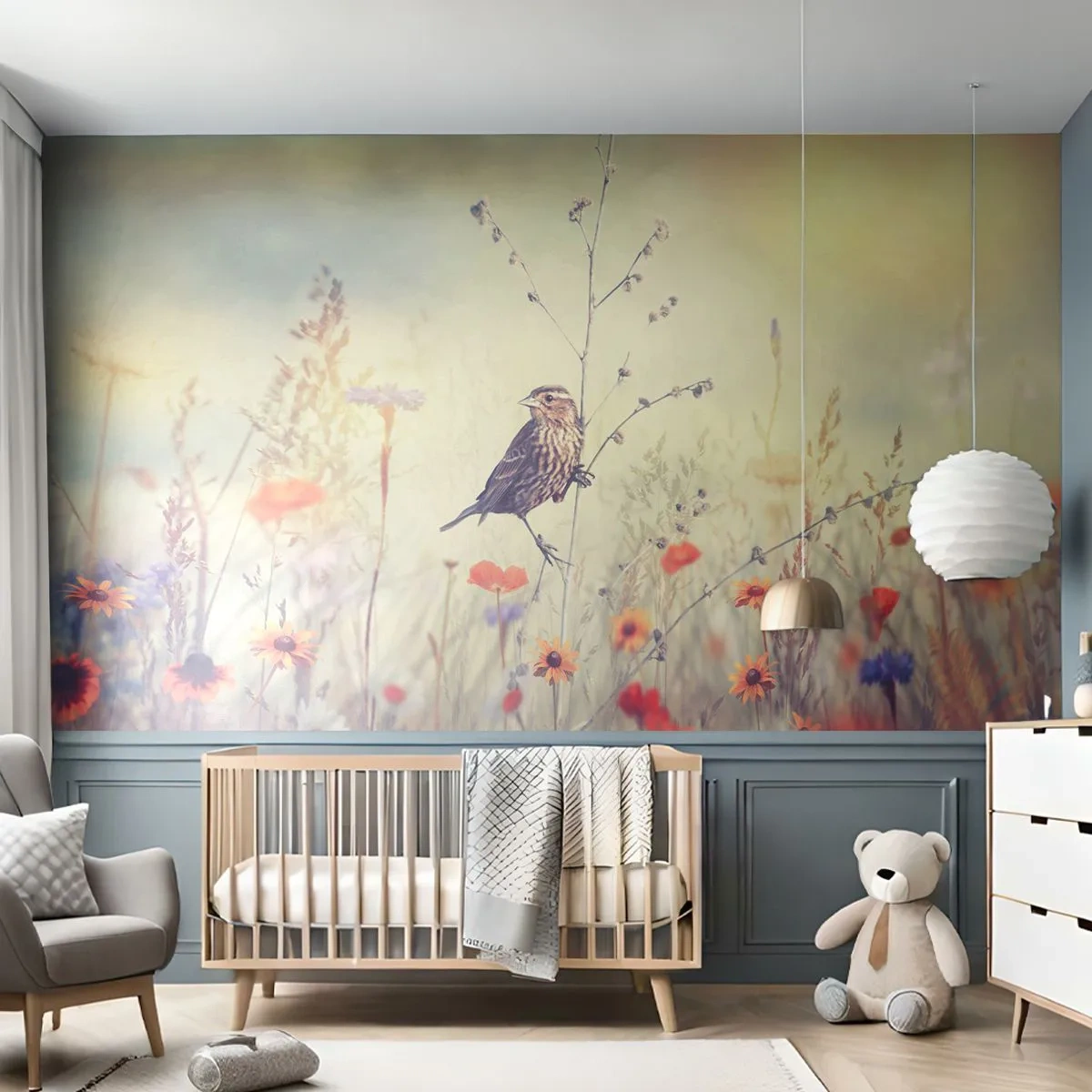 Photo Wallpaper Premium Sand - Bird Portrait with a Meadow in the Background - Bird, Meadow, Nature - 150x105 cm